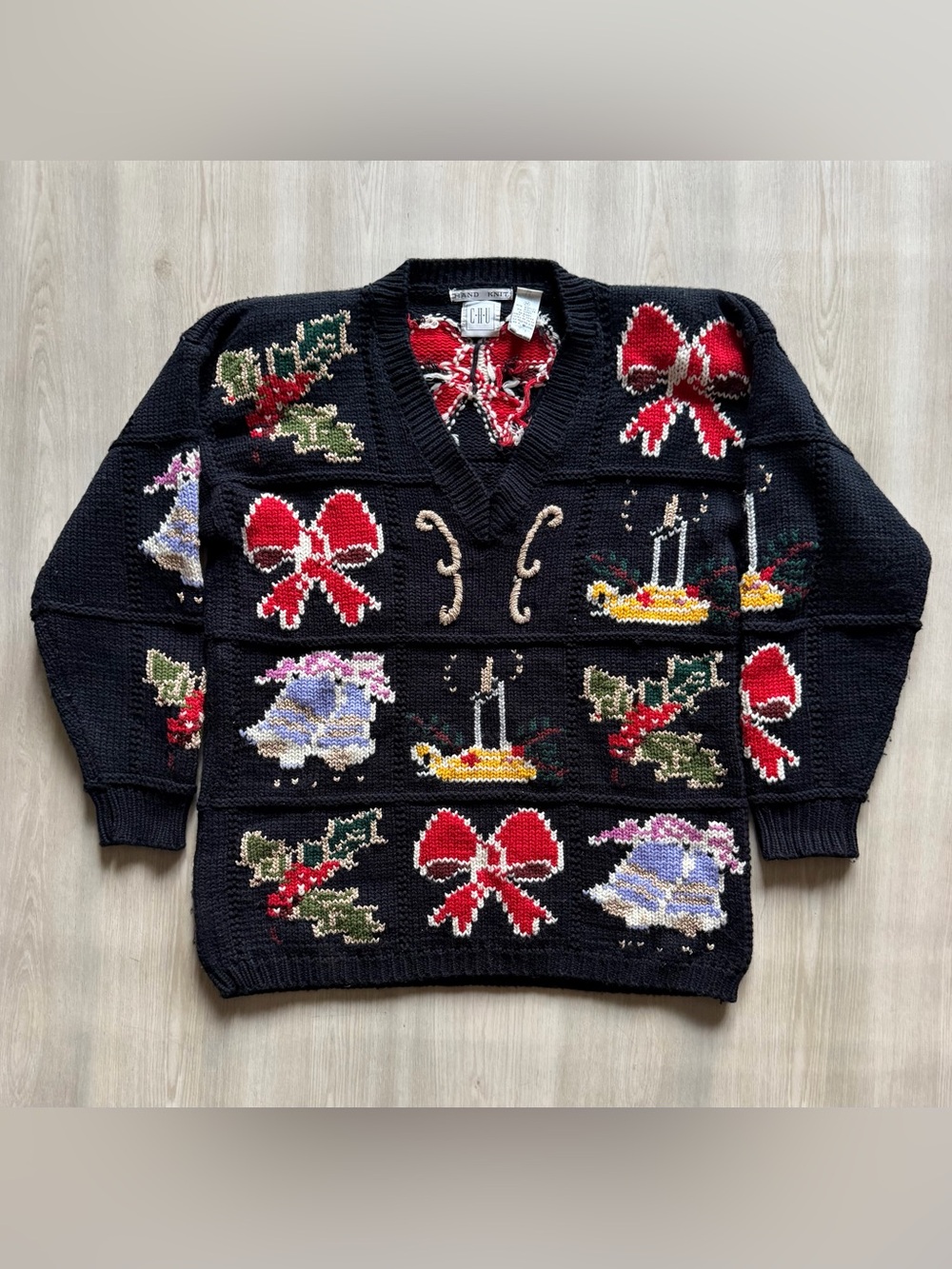 Vintage CHI Hand Knit Christmas Sweater Women's M Holidays